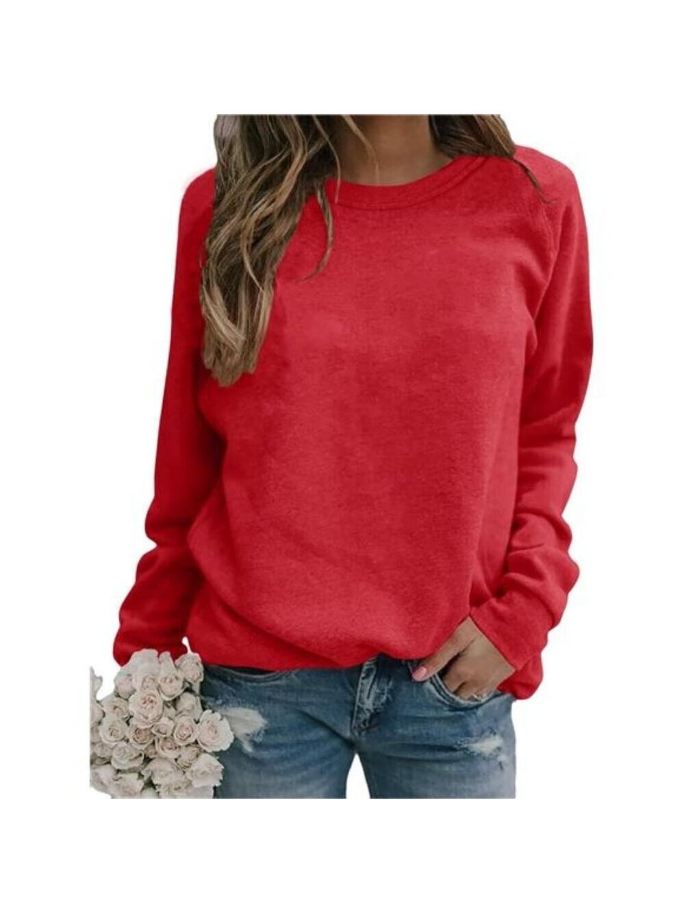 Womens Crewneck Sweatshirt Long Sleeve Raglan Pullover Casual Holiday Winter Top